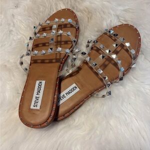 Steve Madden Clear Studded Slide Sandals - Clear/Tan